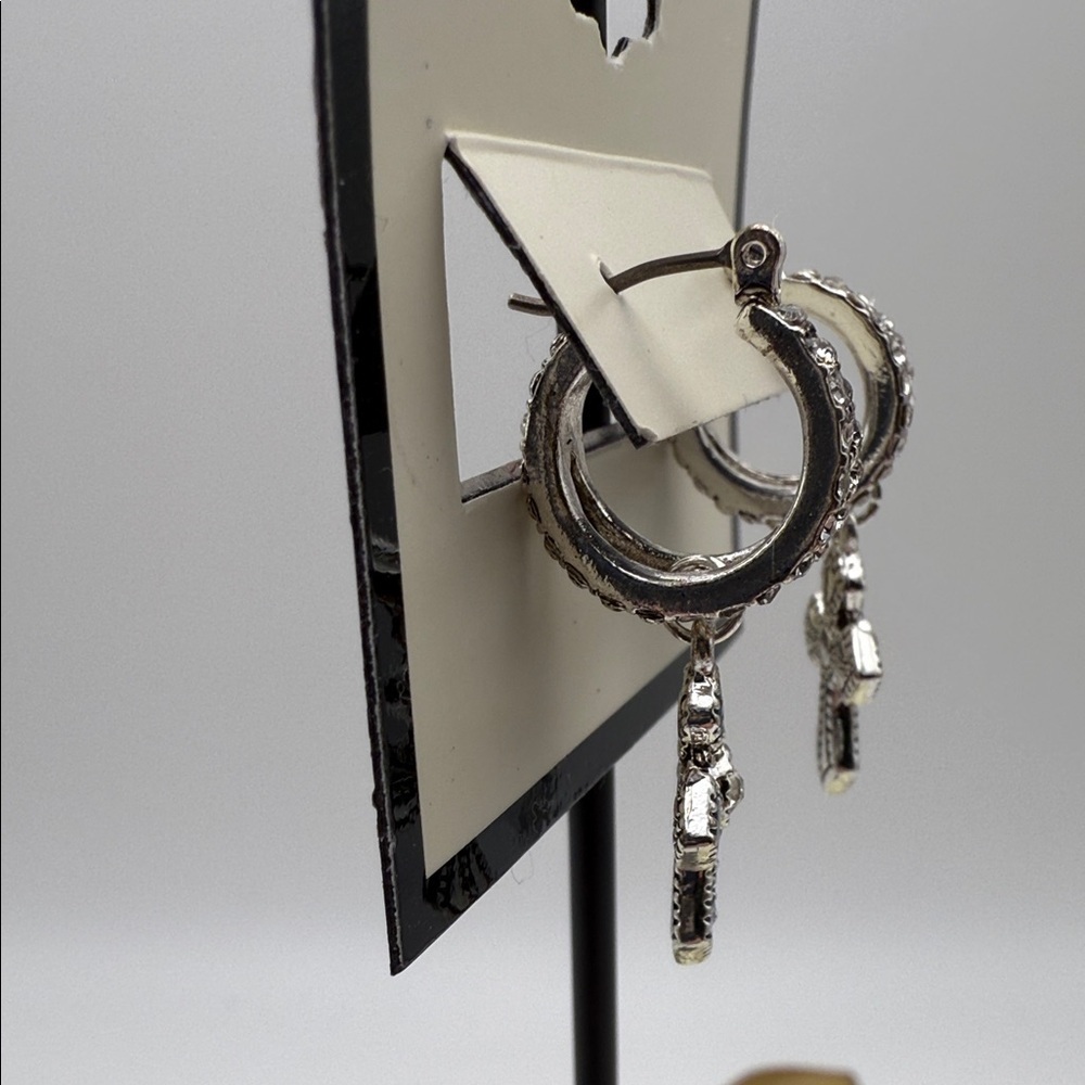NWT Napier Silver and Blue Cross Dangle Earrings - Picture 3 of 6